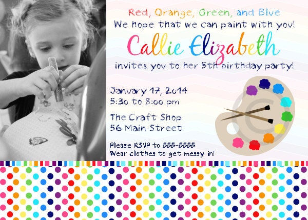 Painting Party Printable Photo Invite for Birthday Party or Baby Shower DIY Invitation by BeeAndDaisy Il_570xn