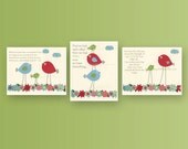 Baby girl Room Decor, Nursery Art, love birds nursery, turquoise, set of 3 8x10, blue, red, green, baby blue, bright colors