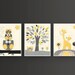 Baby Room Decor, Nursery Art kids, baby boy room art, yellow and gray, set of 3 11x14, giraffe, baby owl nursery