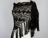 shawl black rust hairpin lace crochet wrap for her triangle light tweed wrap neckwarmer cowl autumn feminine lambswool silk- the ksora line