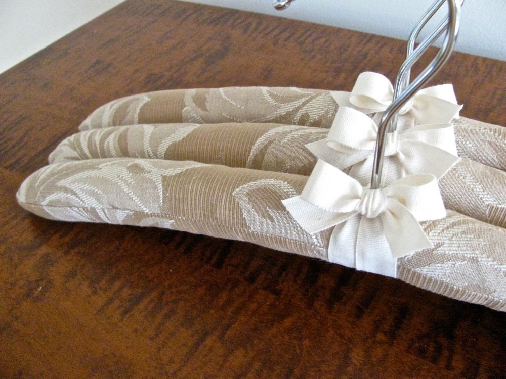 Butterscotch Damask Padded Hangers with Organic Taffeta Ribbon Accent (Set of 3)