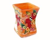 Rectangle small vase, covered glass vase Polymer clay Red Rose