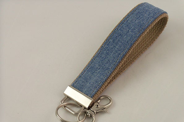 Key Fob made with Cotton Webbing and Upcycled Denim