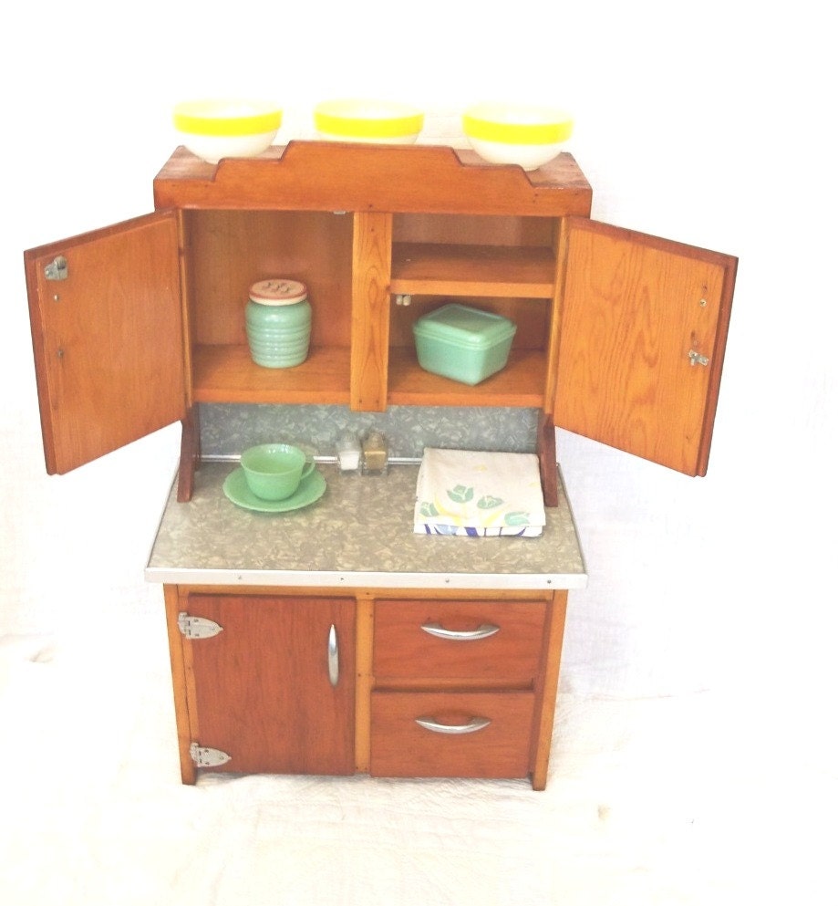 Large Vintage Child's Step Back Cupboard Cabinet Handmade