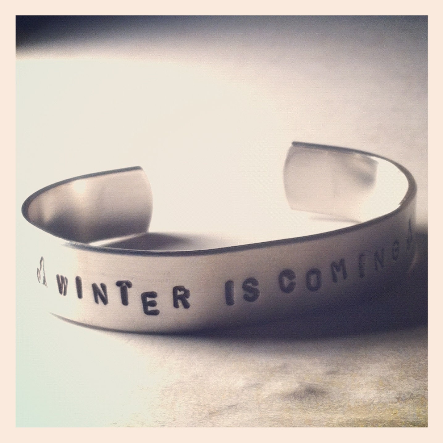Winter Is Coming Metal Cuff with Wolf