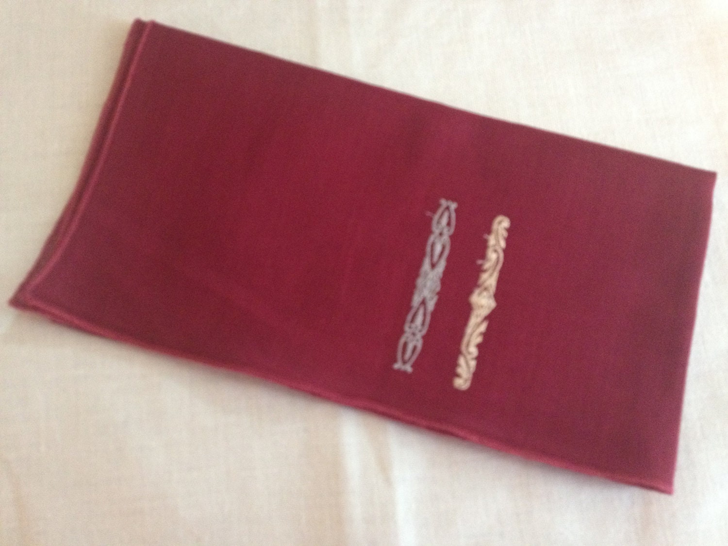 Vintage Burgundy Embroidered Men's Handkerchief