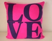 18"x18" Hot Pink & Purple 'L O V E' Cushion - Appliqued Luxe Felt Cushion/Pillow