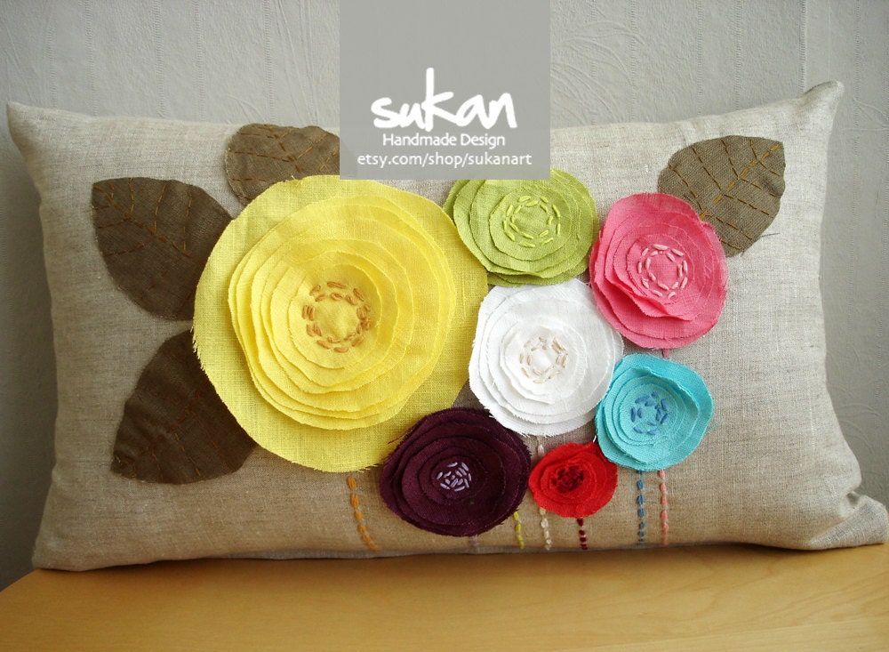 Sukanart / ROSE Flowers Pillow Cover - Flowers Linen Pillow cover - decorative throw pillows - designer pillow - rose pillow