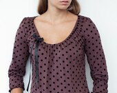 jersey shirt - brown - polka dots - ribbon