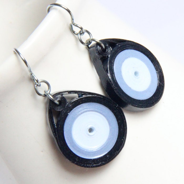 Eco Friendly Earrings Blue Circle with Niobium Earring Hooks Handmade by Paper Quilling Artisan Jewelry