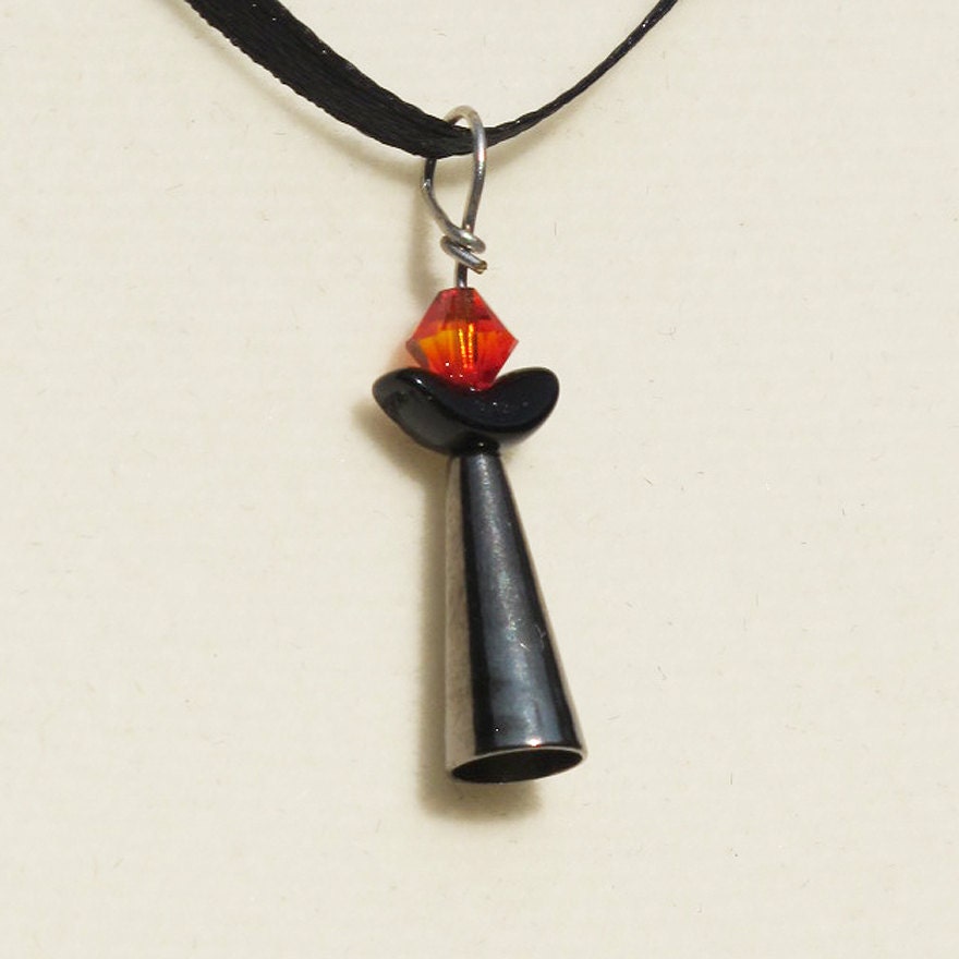 Chalice Pendant - Orange with black onyx and antiqued silver