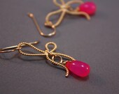 Fuschia Matte Gold Bow Earrings