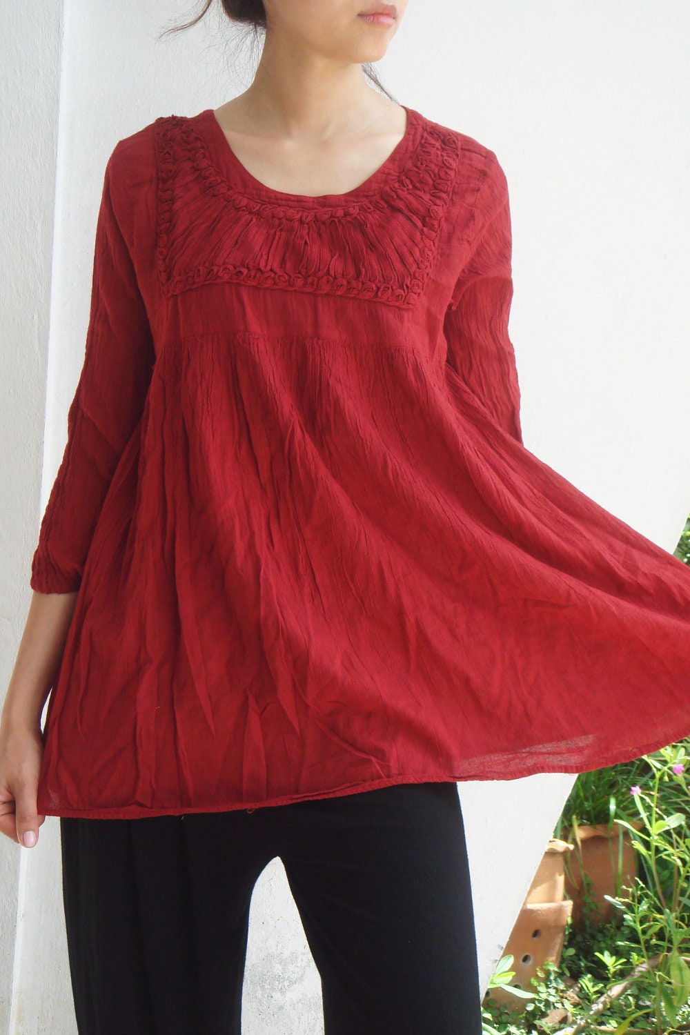 Rose Simply Classic Red Cotton Blouse