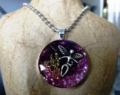 Adorable Brand New Handcrafted Fairy Necklace Designed in a Sterling Silver Plated Round Pendant on a Ball Chain