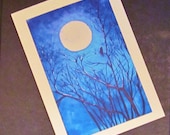Raven Crow Trees The Ravens Wood Blue Moon Abstract Greeting Card Blank