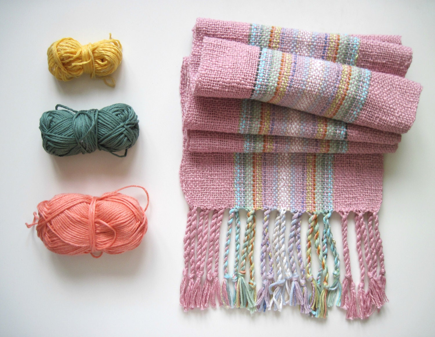 Handwoven Scarf with Unique Colors Cotton, Bamboo, Pima Tencel, Linen and Organic Cotton