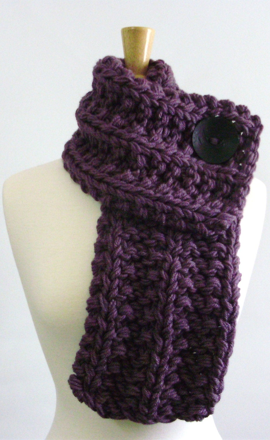 Dusty Purple Chunky Knit Cowl Scarf with Large Black Button