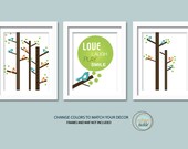 Kids Room Art Print set- Modern Forest Birds- Set of 3 - 8.5X11 Inches, Nursery, PlayRoom, Gift for Baby