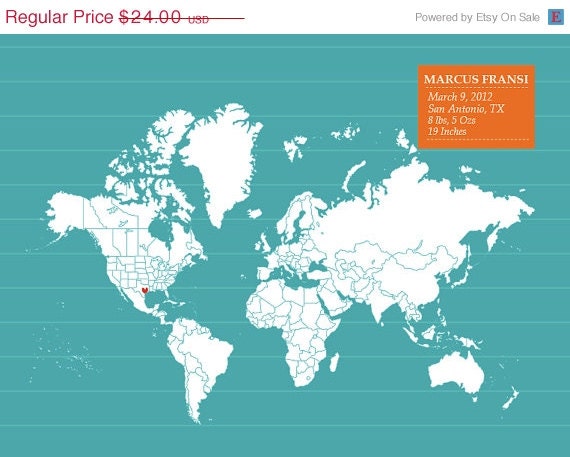 World Map Print, Place and World -12X16 Inches, Choose your pattern. Birthday Gift, Baby Gift, Travel Art