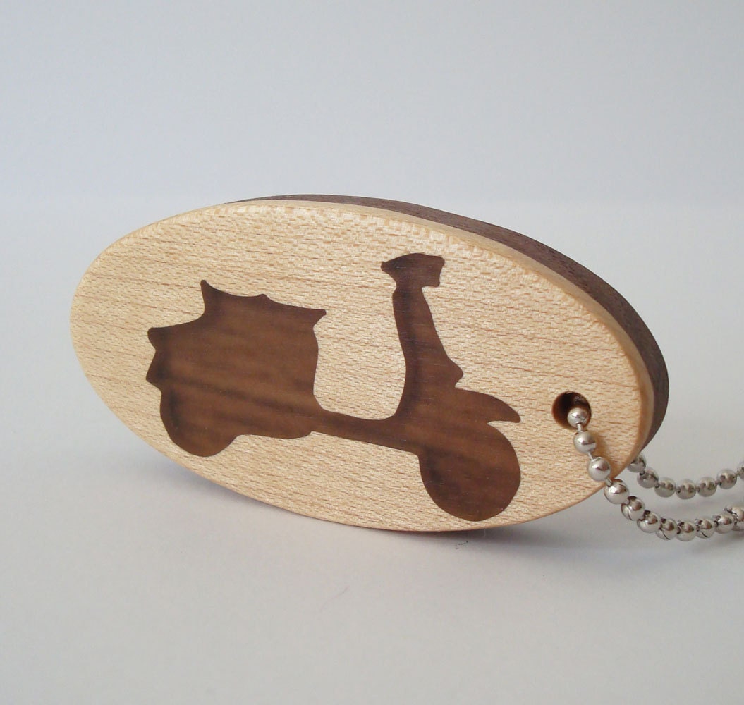 Scooter Key Chain Scroll Saw Wood Keychain Maple Walnut Hand Cut