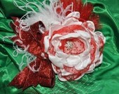Christmas couture in red couture vintage inspired fabric rosette over the top headband made to match matilda jane and persnickety