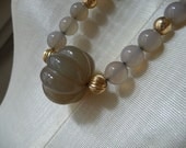 1960s 14k Gold and Smoky Grey Agate Bead Necklace