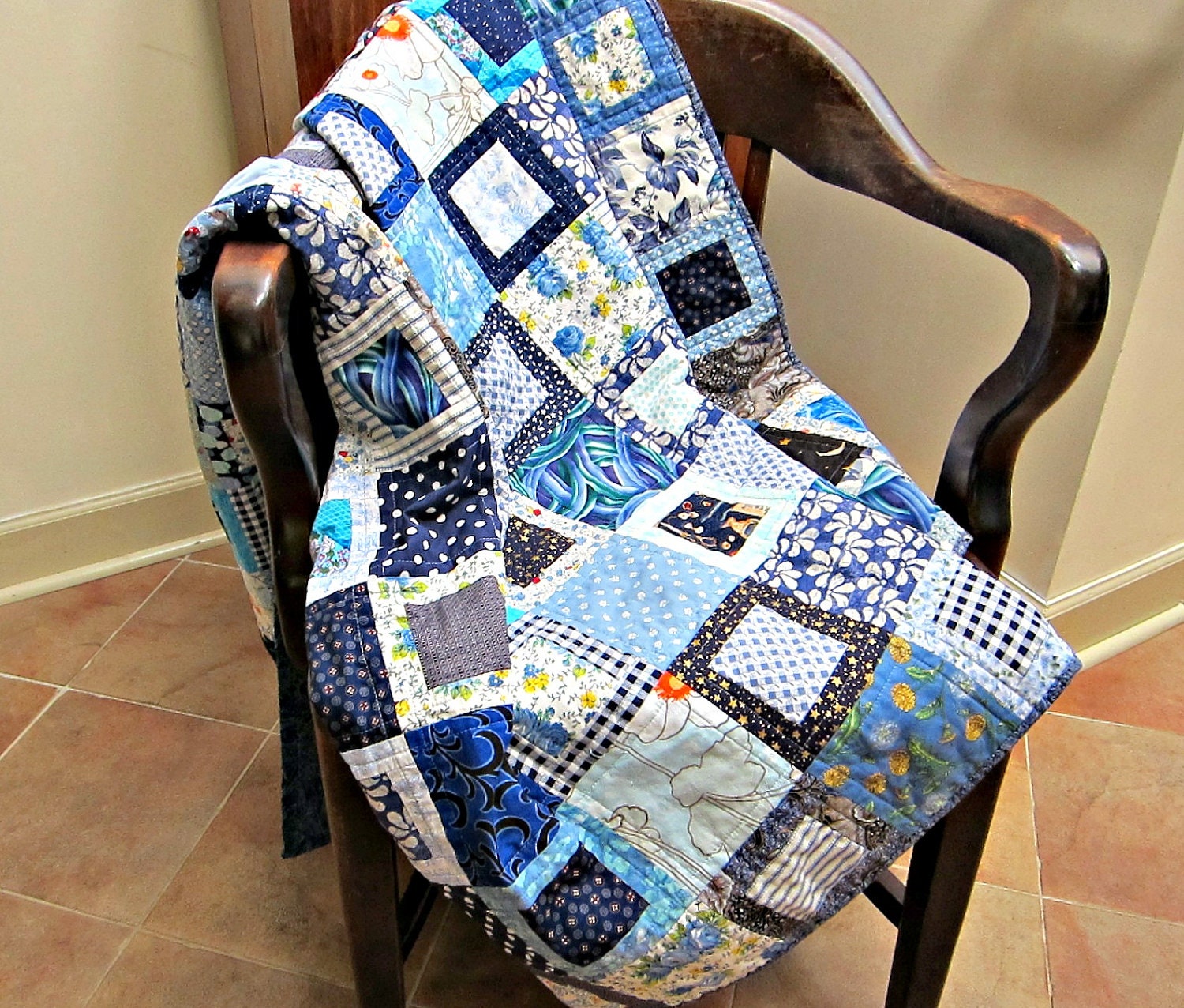 Lap Quilt Blue Patchwork Squares