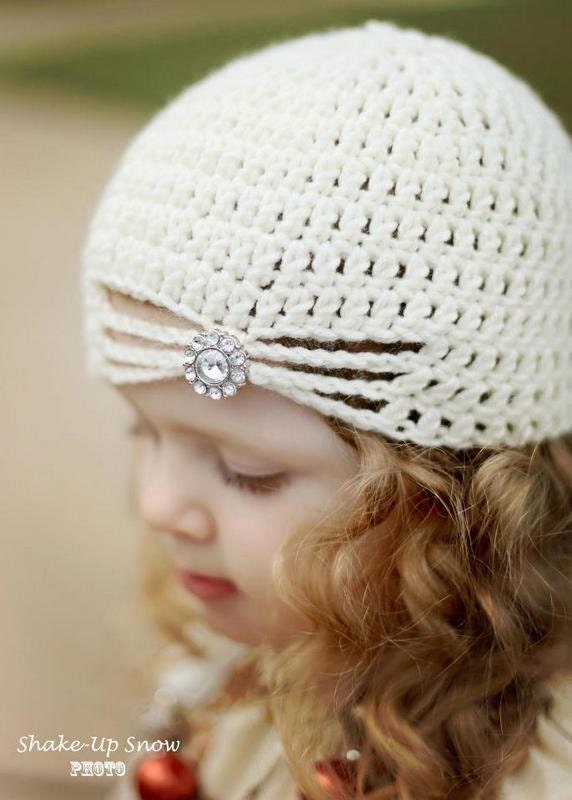 Flapper Hat with Jewel - Cream Crochet Vintage Style Hat Baby Children Adult Sizes