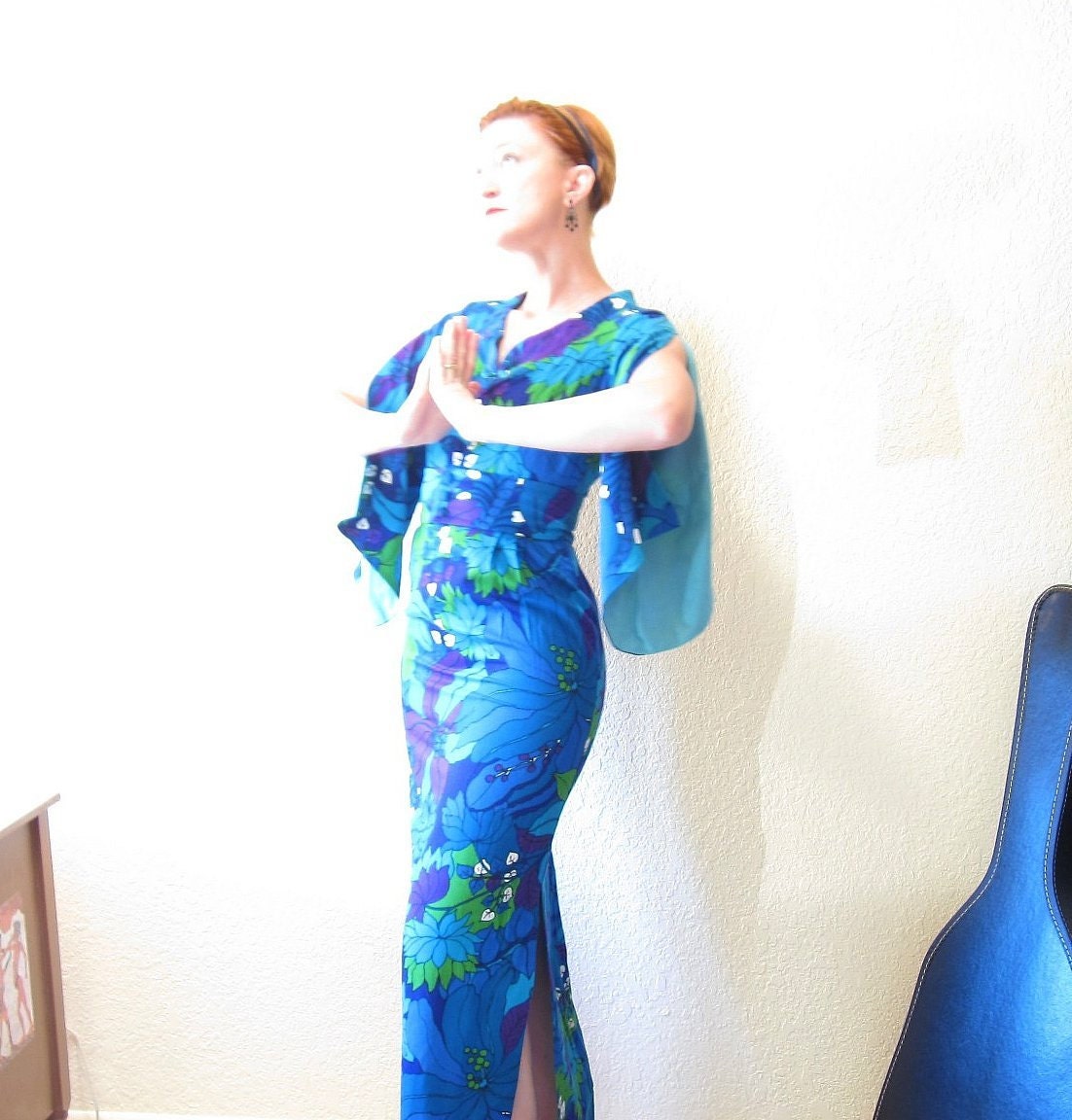 Vintage 60s Maxi Dress. Kimono.  Geisha Costume. Hawaiian Luau. Waltah Clarke. Size S.