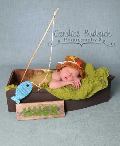 Gone Fishing Newborn Baby Boy Photo Prop Hat and Fish Set