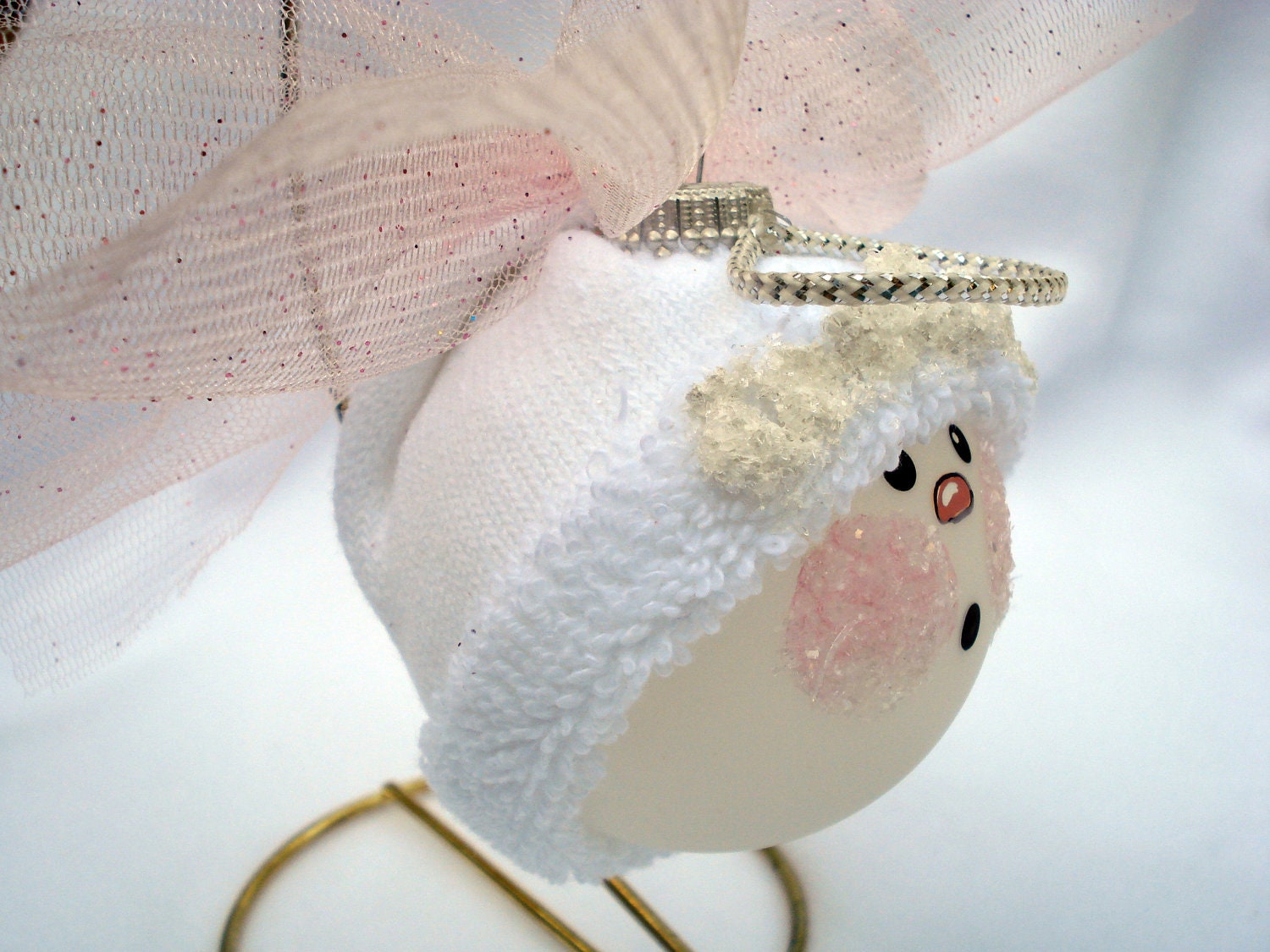 Guardian Angel Ornament Christmas Tree Bulb Hand Painted Glass Pale Pink Wings May be personalized with a name and a date