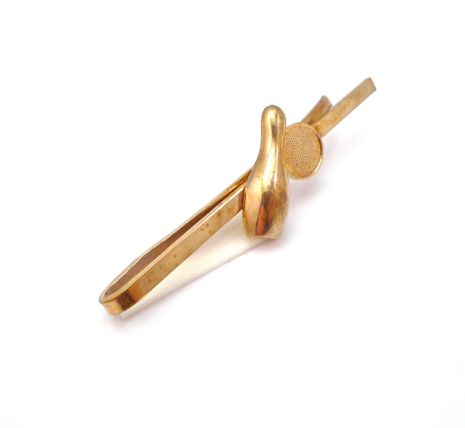 Vintage Gold Tone Bowling Ball and Pin Tie Clip 1940s