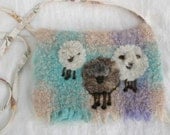 Pocket Purse Sheep Trio Original Needlefelt Design on Recycled Wool