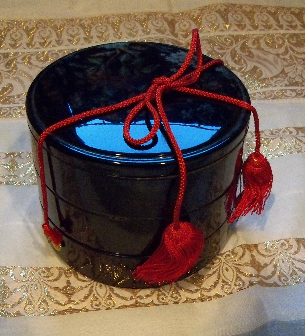 Black Lacquer Ware Round Stacking Boxes with Lid, Japan, 1960s