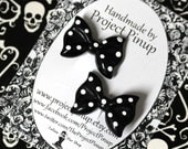 Black and White Polka Dot Resin Bow Hair Clip Set of 2