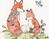 Fox Art Print- Woodland Nursery Art- Little Fox Friends- 8x10 Archival PRINT-  Children's Wall Art- Nursery Wall Decor