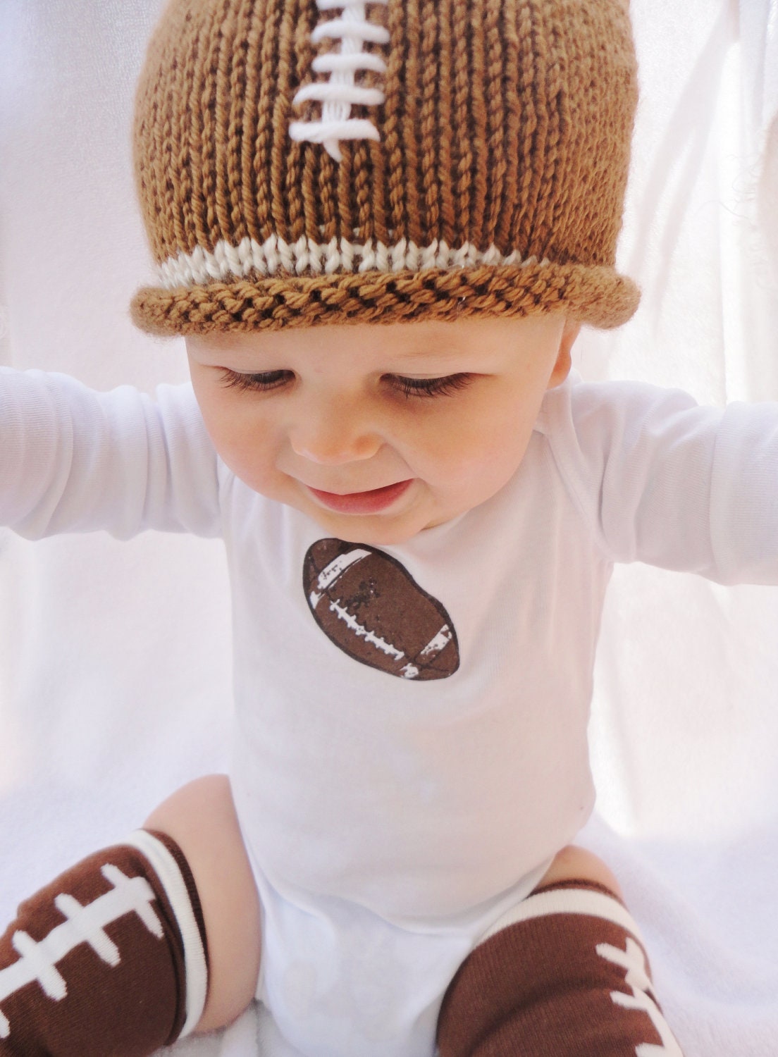 Private Listing for F. Baby Boy Football Outfit hat, onesie, legwarmers Gift Set