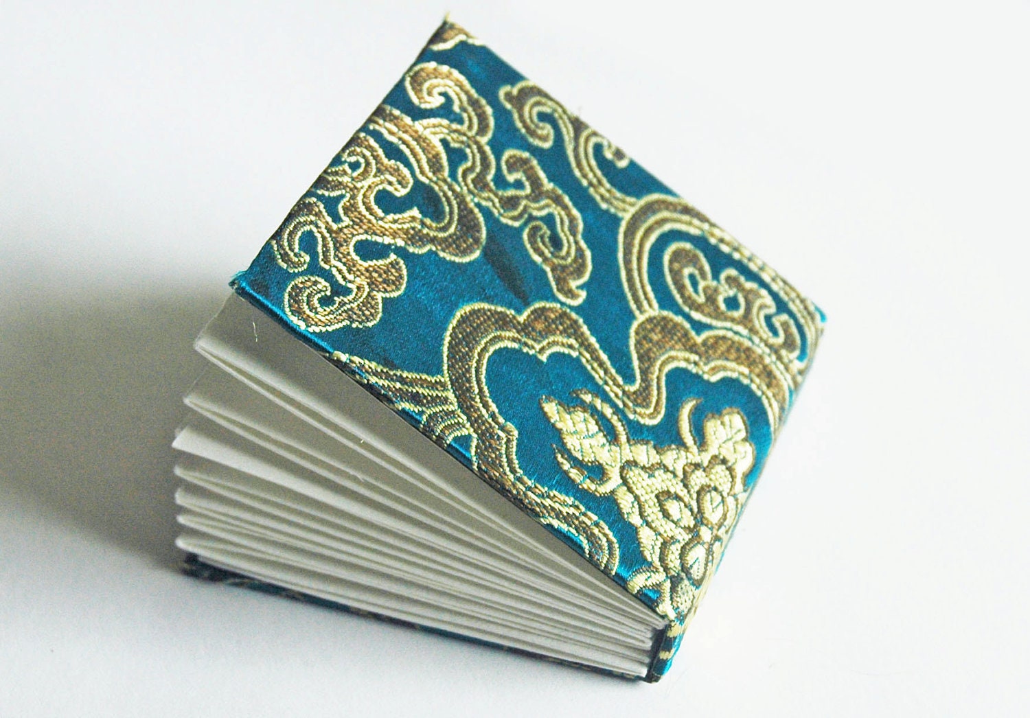 Miniature Hardback Journal Sketchbook Sketchpad Notebook Mini Chinese Silk Blue and Gold