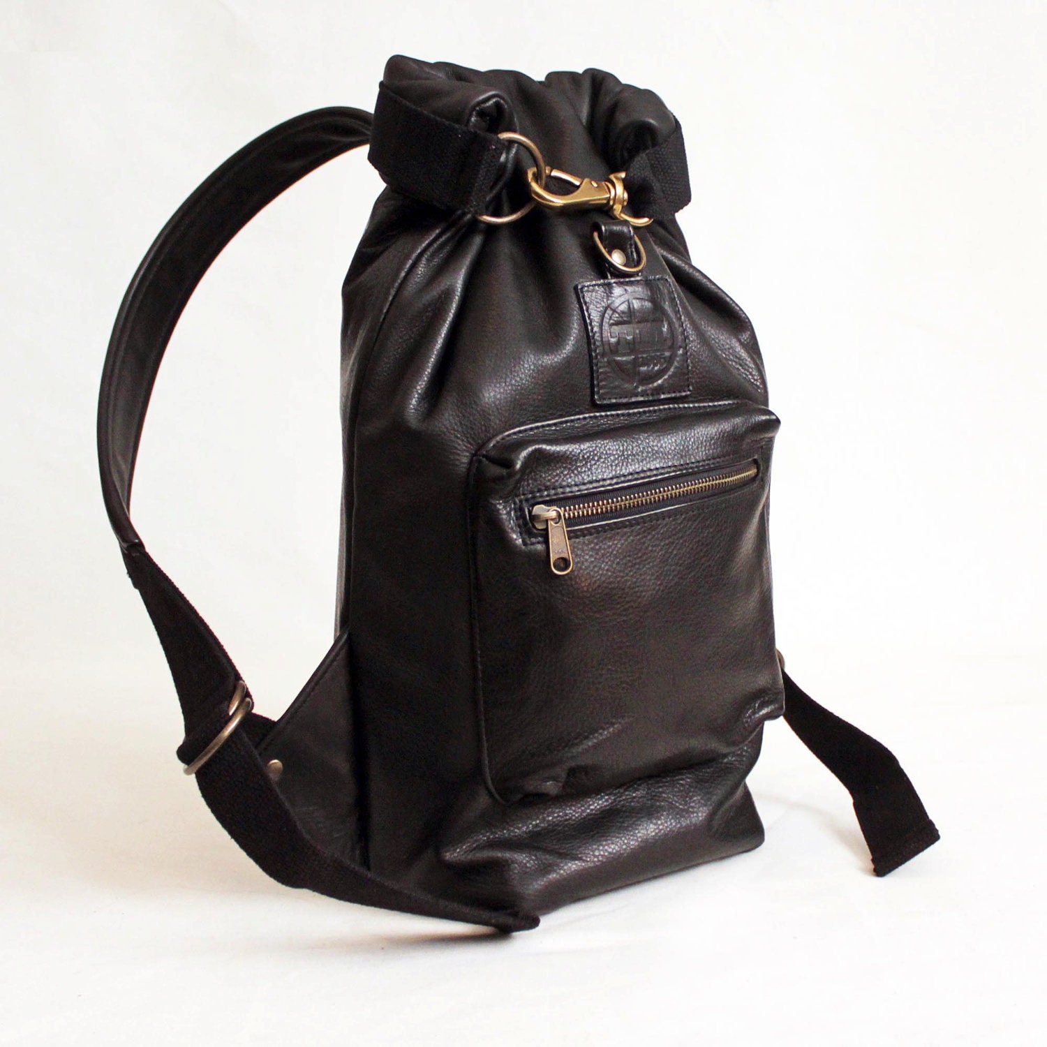 Roll Top Sack - Black Leather