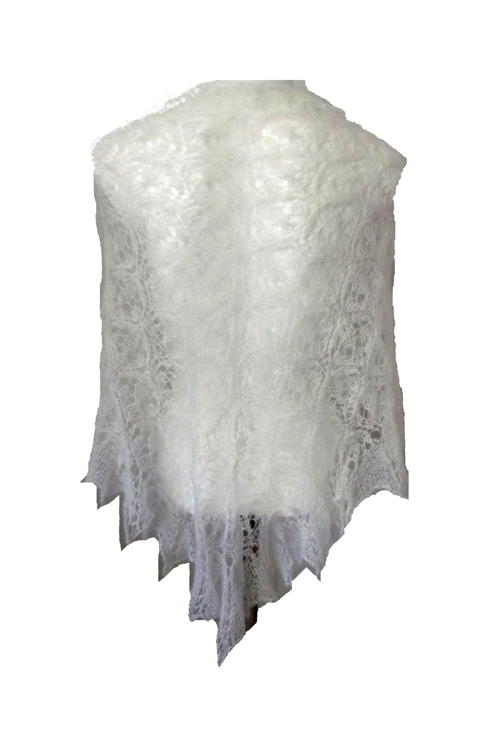 White snow  ellegant wedding bridal lacy triangle shawl White Lilies - MyLaceSpace