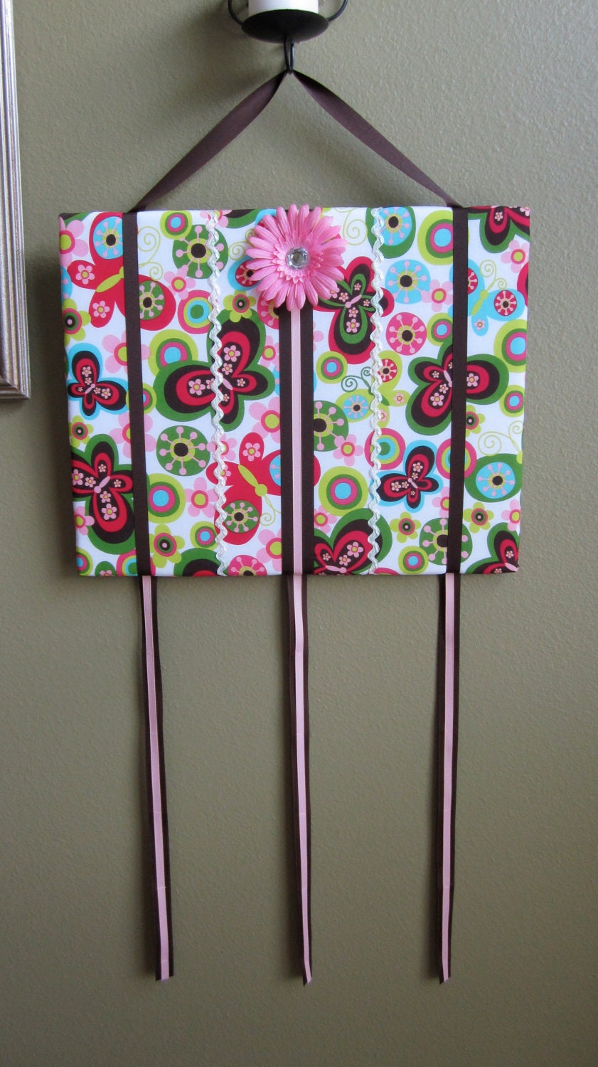 Hair Bow Board Organizer: Pink and Brown Butterfly with Headband Holder