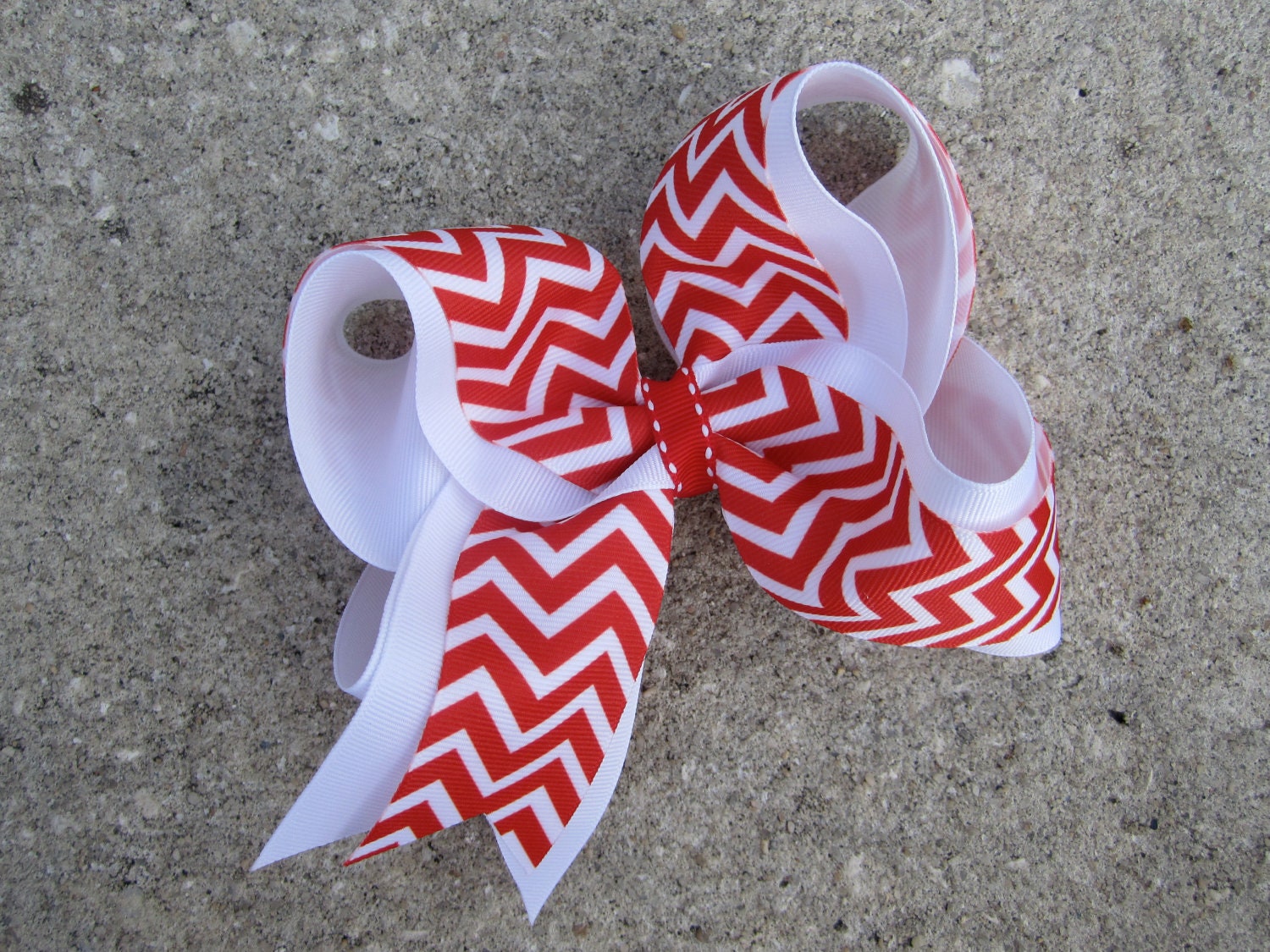 Extra Large 6" Layered Boutique Hair Bow: Chevron Print - Black, Blue, Green, Gray, Pink, Purple, Red