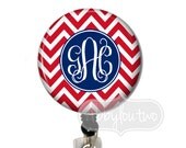 Retractable ID Badge Holder - Badge Reel - Name Badge Chevron Personalized with Your Intials