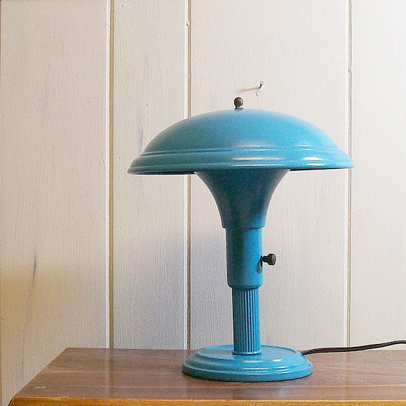 SALE Vintage Mushroom Desk Lamp Upcycled Turquoise