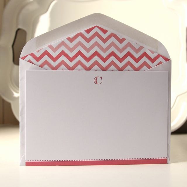 Personalized Flat Cards - Initial, Name or Thank You - Ombre Chevron Lined Envelopes (10)