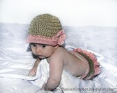 Visor Beanie Hat and Diaper Cover Baby set with Natural Wooden Buttons. Organic Cotton Grey Pink Photography prop.Ready to ship