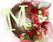Letter Christmas wreath monogram initial mesh whimsical Holiday large decor decoration hanging