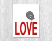 Kids Wall Art, Bird Print - 11x14 Print, Nursery Art, Children's Art Print Poster, Bird, Feather, Red, Grey, Gray, Custom