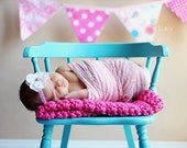 Baby Flower Headband - Newborn Headband - Photo Prop - White Hydrangea Flower on Pink Lace Headband