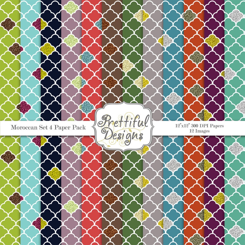 50% OFF SALE Moroccan Prints with Glitter Digital Paper Pack - Personal and Commercial Use - Set 4 (438) Il_570xn